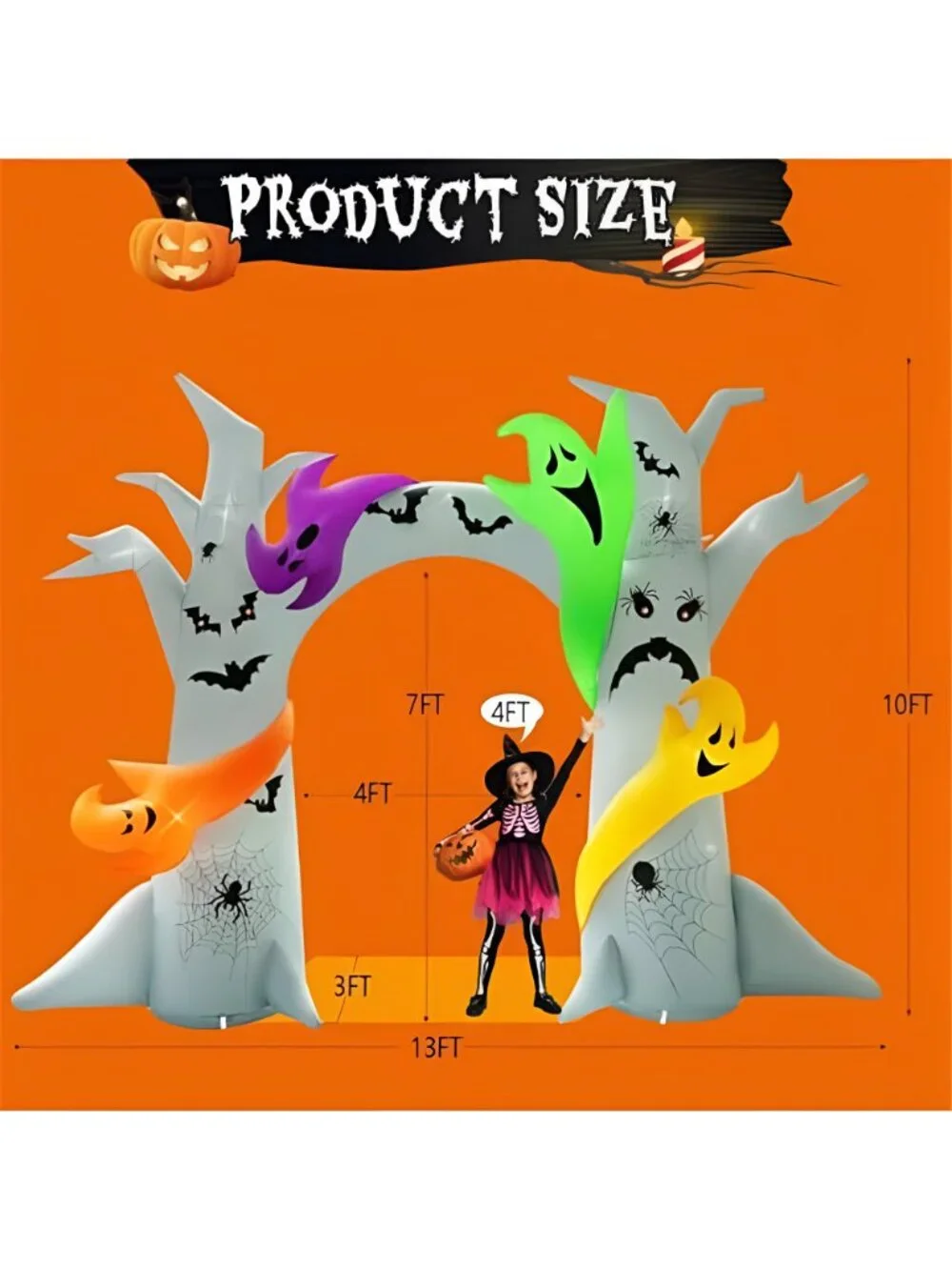 14FT Length X 10FT Tall Halloween Inflatable Tree Arch with 4 Colorful Ghosts,